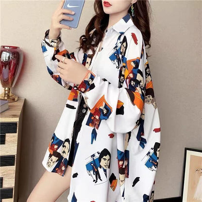 主役級の存在感！ 軽い生地が夏にぴったり スタイルアップ 総柄 シャツ E-9186