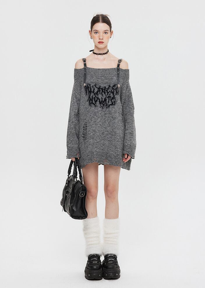 人気上昇中 ファッション感満々 高見えデザイン 全2色 オフショル風 ニットトップスE-9599