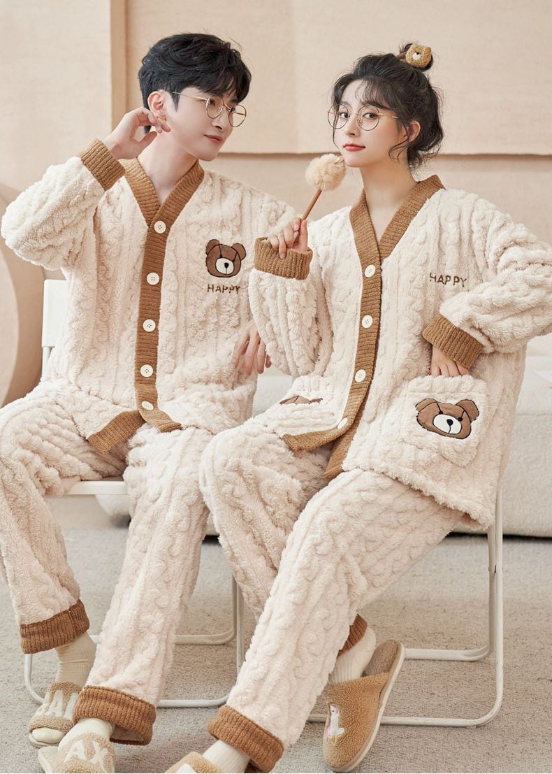 定番シンプル 肌触り抜群 求めてたデザイン 3種選択 サンゴフリース カップル パジャマ E-9775