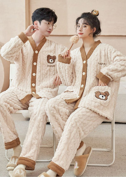 定番シンプル 肌触り抜群 求めてたデザイン 3種選択 サンゴフリース カップル パジャマ E-9775