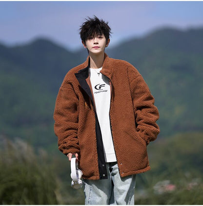 【裏起毛】質感のいい 配色切替 リバーシブル 裏ボア  オーバーサイズ ジャケットE-12581