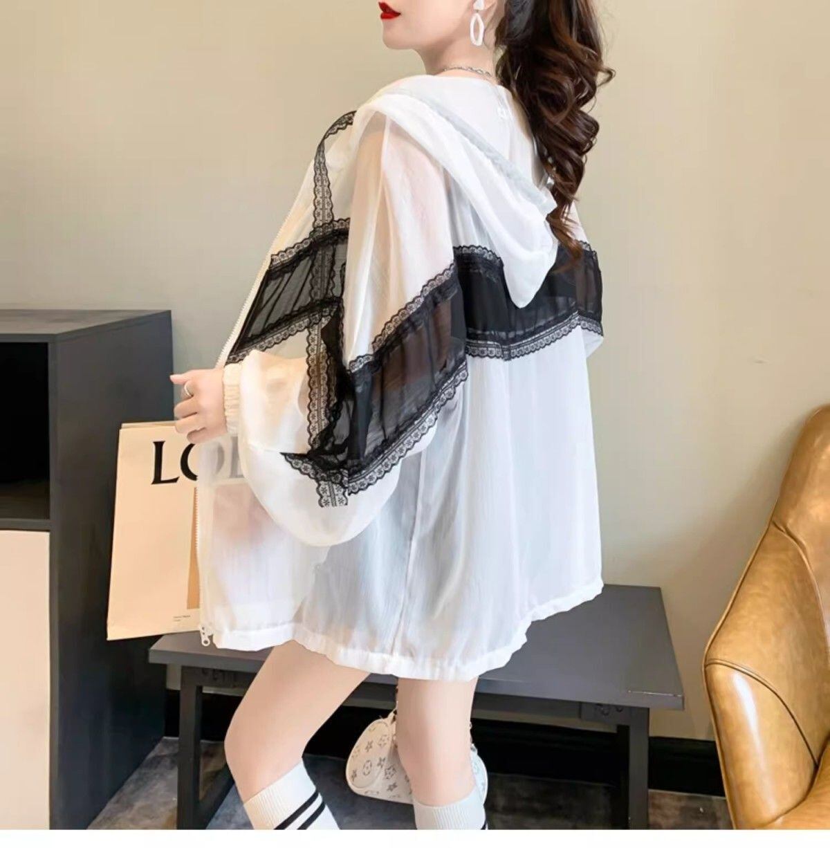 超人気 レース おしゃれ度高め 切り替え 日焼け対策 全2色 パーカー コートE-9143