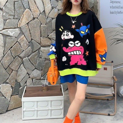 【半額！期間限定！！】主役級  プリントオーバーサイズ カラーマッチングスウェットE-4103