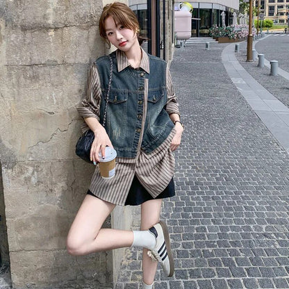 売れ筋 元主役級 美人度アップ 気いっぱい 好感度UP セットアップ ベスト+シャツE-10768