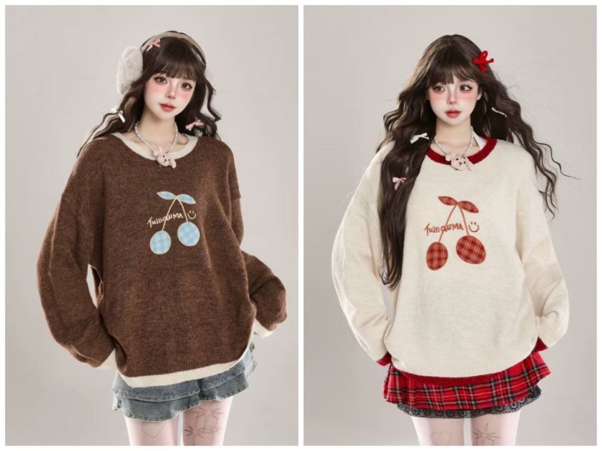 【裏起毛】存在感抜群 切り替え トレンドアイテムEweet系可愛い 2色選択 ニットトップスE-10702