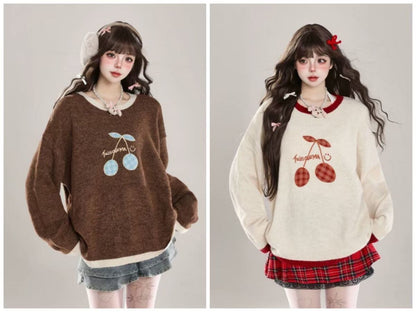 【裏起毛】存在感抜群 切り替え トレンドアイテムEweet系可愛い 2色選択 ニットトップスE-10702