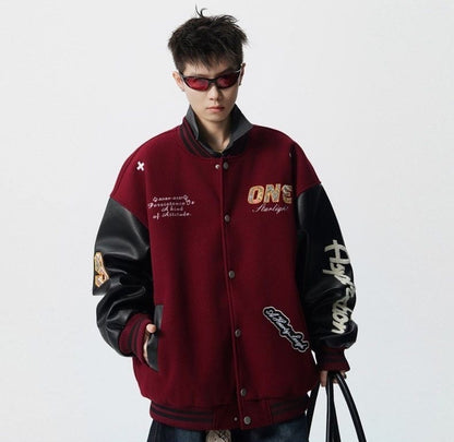 【中棉】人気爆発中 アメリカンレトロ 配色切り替え 刺繍ロゴ ユニセックス スタジャンE-12627