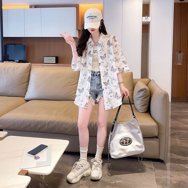 超人気 オシャレ 都市ファッショ デザイン 総柄 日焼け対策 全2色 シャツ E-9148