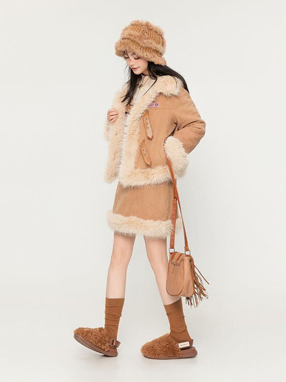 アクティブも綺麗も叶う  求めてたデザイン ぬいぐるみジャケットⅹサスペンダースカートセットE-9915