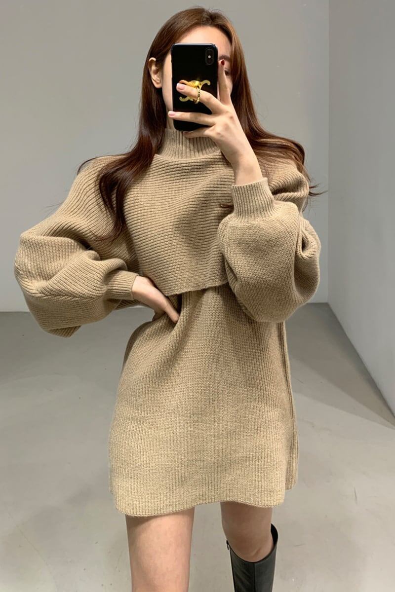 美感いっぱい ハイネック 気質溢れる セーター＋ワンピース セットアップE-2700