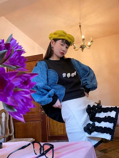 おしゃれ ファッション デニム キュート カジュアル スウェットE-10181