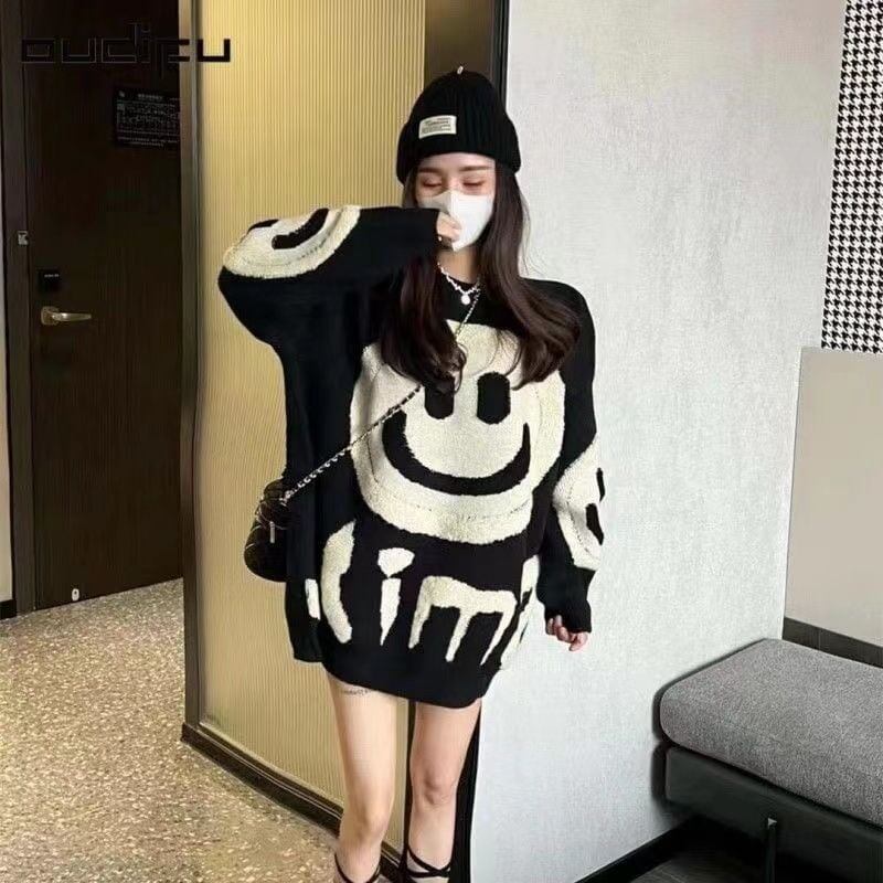 大人可愛いスマイルマークセーター全4色E-4354