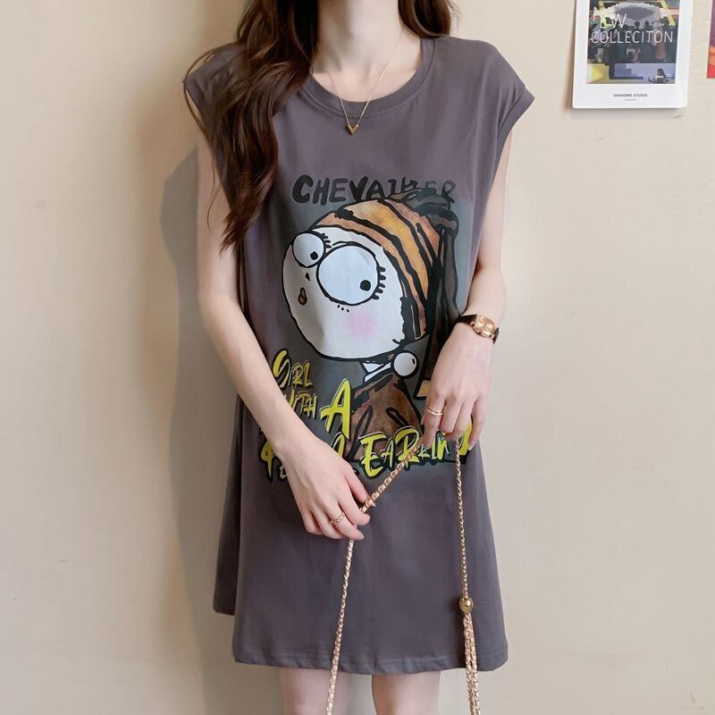 真夏も快適 着心地良い ファッション感満々 プリント全4色 ノースリーブ Tシャツ カットソーE-9161