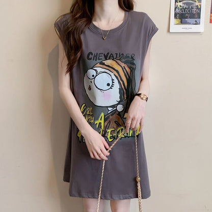 真夏も快適 着心地良い ファッション感満々 プリント全4色 ノースリーブ Tシャツ カットソーE-9161