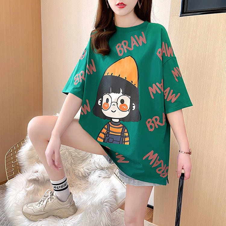 新商品 好感度満載 ラウンドネック プリント Tシャツ カットソー＜ins-8477＞