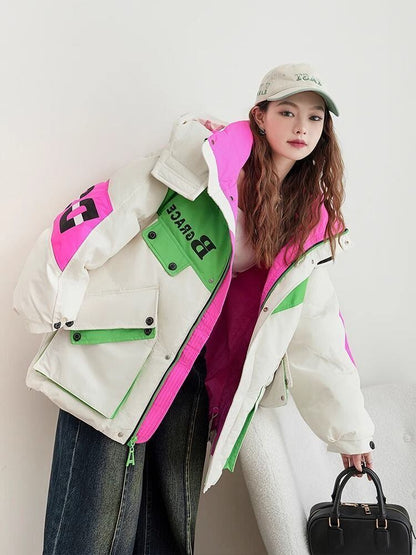 都市ファッショ デザイン オシャレ 肌触り抜群 切り替え 2色選択 ダウンジャケット 男女兼用E-9697