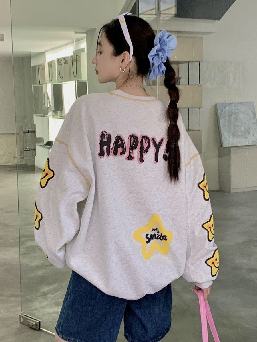 絶対流行 大人可愛い スタイルアップ効果抜群 プリント カジュアル 5色選択 パーカーE-9359