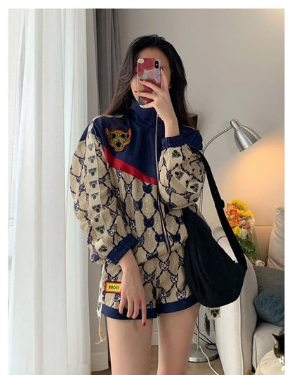 話題沸騰中 スタイルアップ 目を奪われる 切り替え ジャケット＋ショートパンツ セットアップE-9192