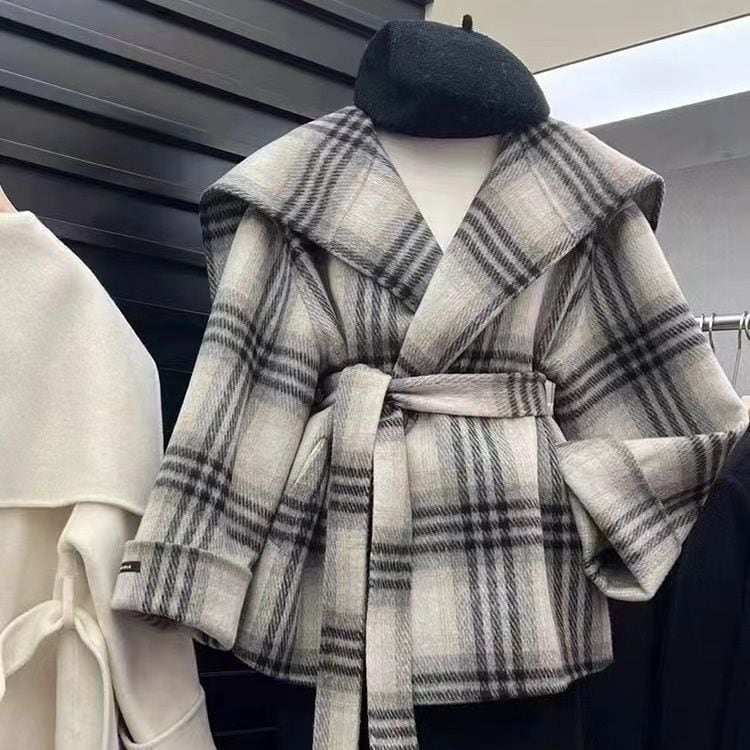 主役級の存在感！気質アップ おしゃれ度高め チェック柄 ウールコート E-9984