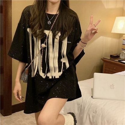 売り切れ必至 アバンギャルド 気質アップ おしゃれ度高め ルーズ 半袖 Tシャツ E-9289