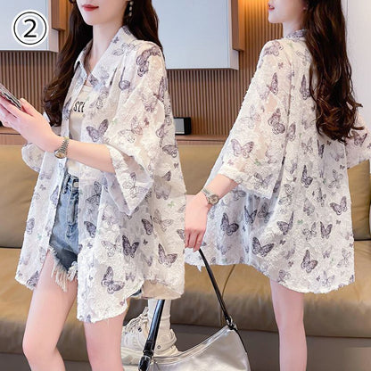 超人気 オシャレ 都市ファッショ デザイン 総柄 日焼け対策 全2色 シャツ E-9148