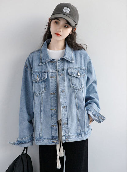 絶対流行 着心地良い デザイン性抜群 デニムジャケットゆったりコートE-9299