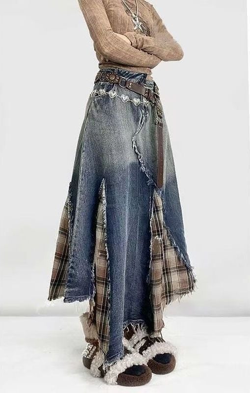 デニム デートにぴったり  女性力を高める 無地 ハイウエスト スカート ボトムスE-12319