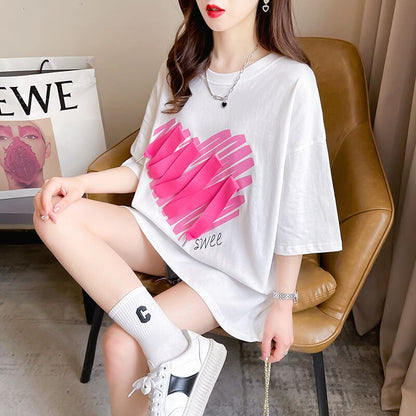 柔らかくて優しい印象 ゆったり ファッション感満々 ロング丈 3色半袖TシャツE-9206