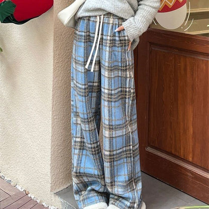 着回し力抜群 チェック柄 おしゃれ度高め 3色選択 ウールワイドレッグパンツ E-9757