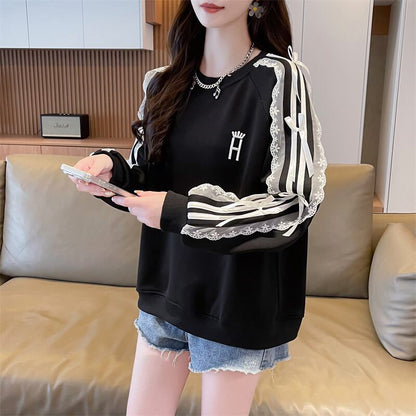 超人気 スウィート ファッション感満々 刺繍 切り替え 3色選択 スウェットE-9294