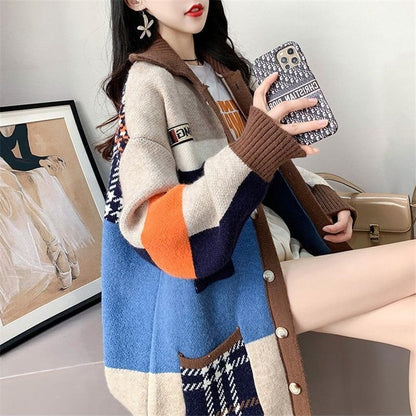 【人気商品再入荷】着心地良い 折り襟 大好評 長袖 切り替えカーディガンE-2193