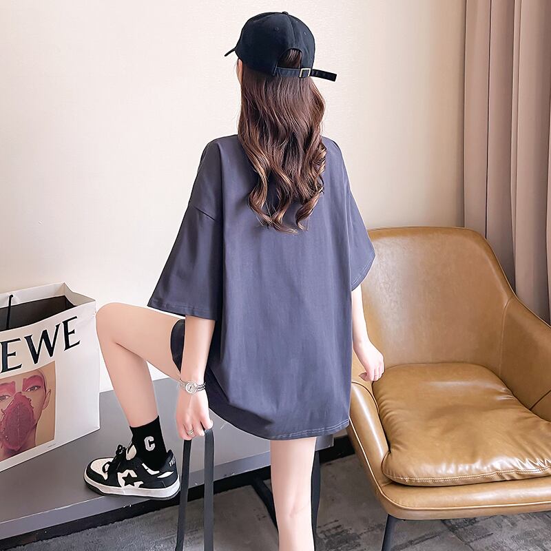 柔らかくて優しい印象 ゆったり ファッション感満々 ロング丈 3色半袖TシャツE-9206