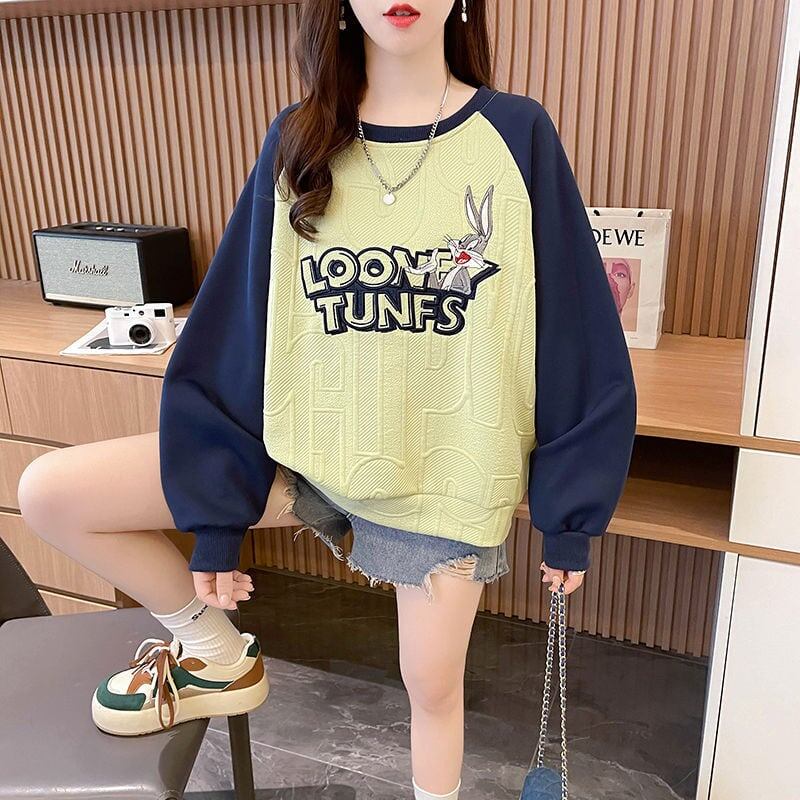 合わせやすい刺?ロゴゆったり厚手ラグランスリーブ   スウェット全2色E-4613