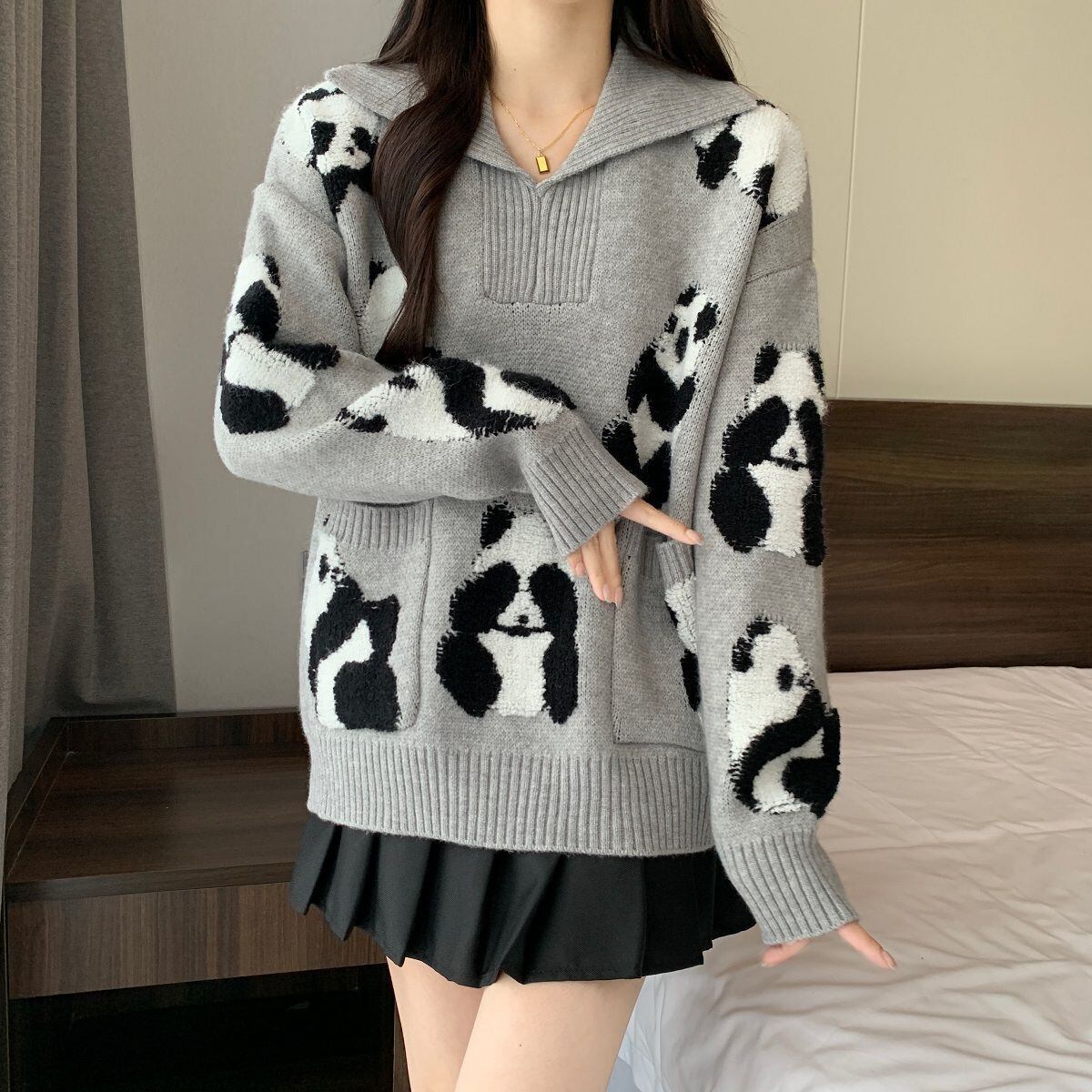 都市ファッショ デザイン オシャレ 海外トレンド 柔らかくて優しい印象 ニットトップスE-9630