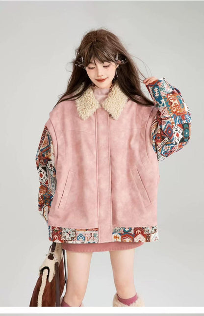 柔らかくて優しい印象 ラムフリース カジュアル コート ダウンジャケットE-10072