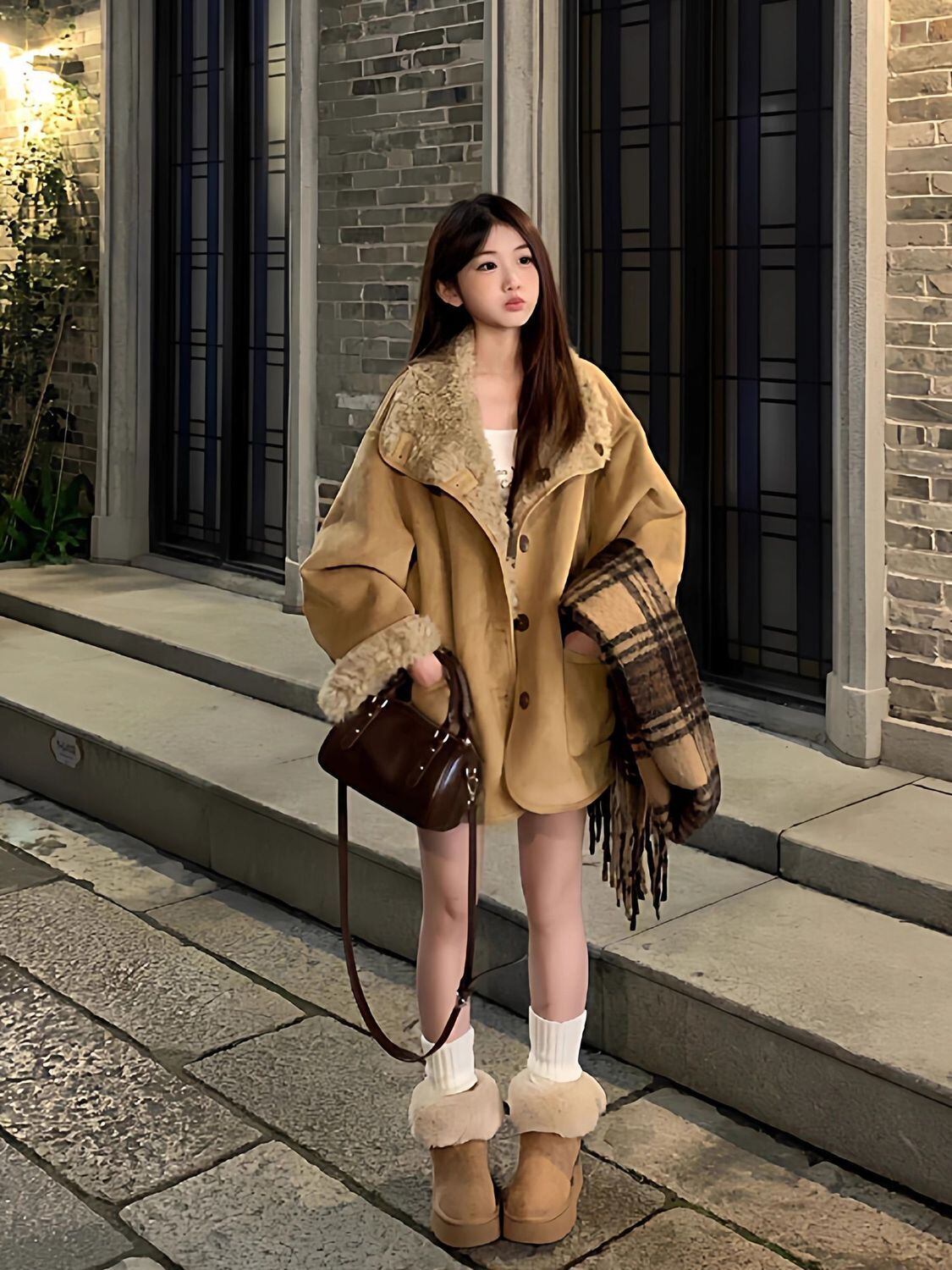 早い者勝ち オシャレデザイン プラスベルベット ムートンコートE-12379