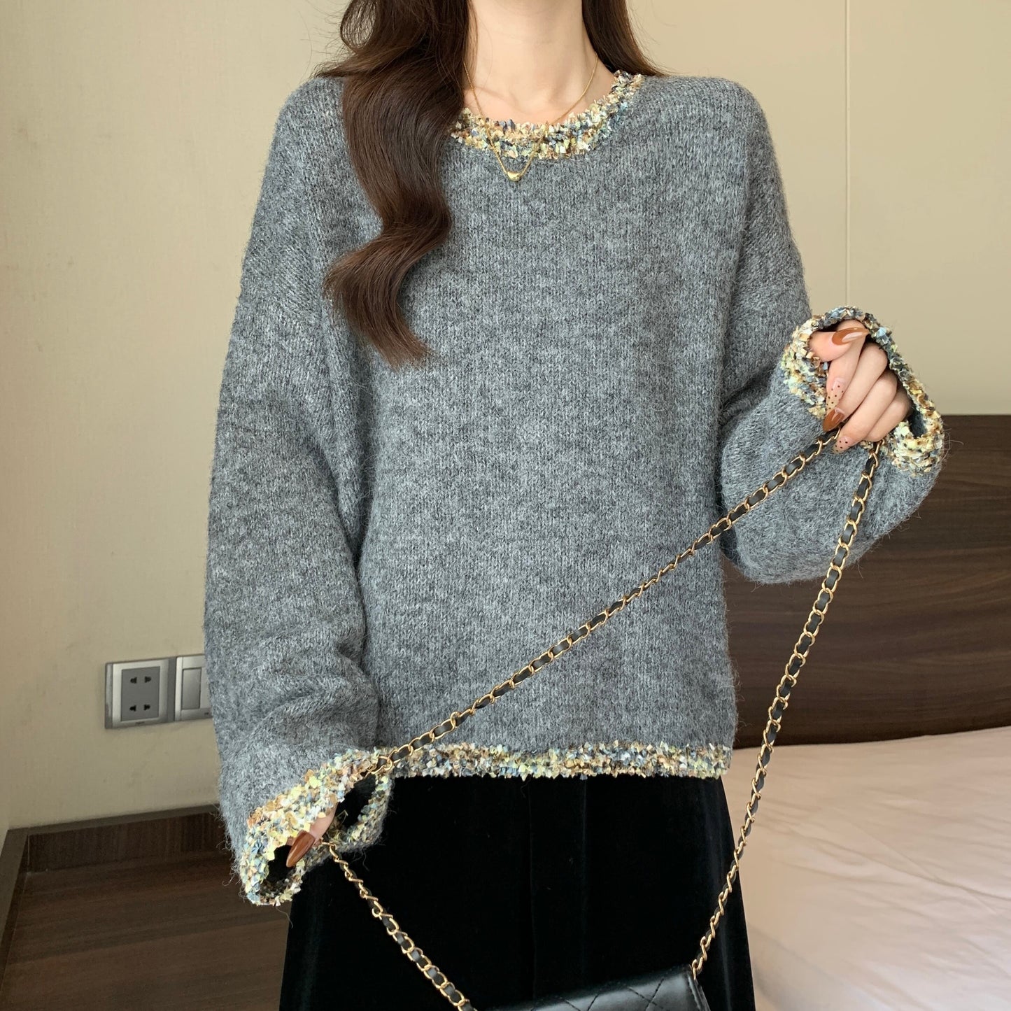 絶対欲しい 個性的なデザイン トレンドアイテム 2色選択 ニットセーター E-12190