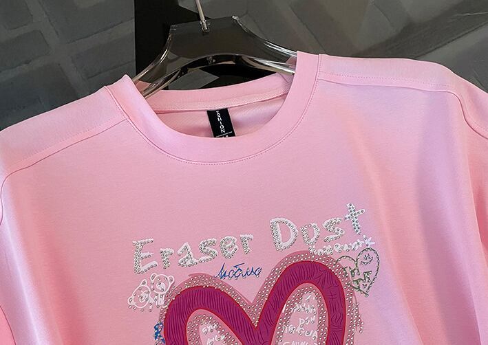 超人気 ホットダイヤモンド カジュアル プリント 半袖Tシャツ ショートパンツ セットアップ E-9215