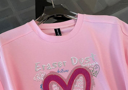 超人気 ホットダイヤモンド カジュアル プリント 半袖Tシャツ ショートパンツ セットアップ E-9215