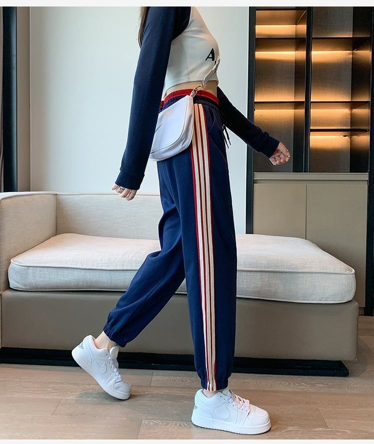 【半額！期間限定！！】定番シンプル 三色 ストライプ柄 スウェット ジョガーパンツ E-4095
