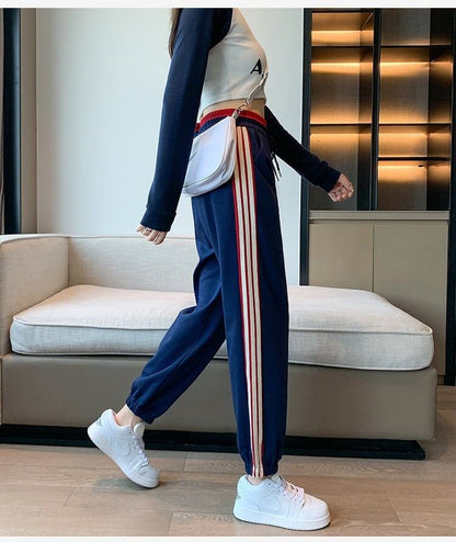 【半額！期間限定！！】定番シンプル 三色 ストライプ柄 スウェット ジョガーパンツ E-4095