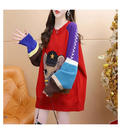 超人気 スタイルアップ ファッション感満々 切り替え 2色選択ニットトップスE-9940