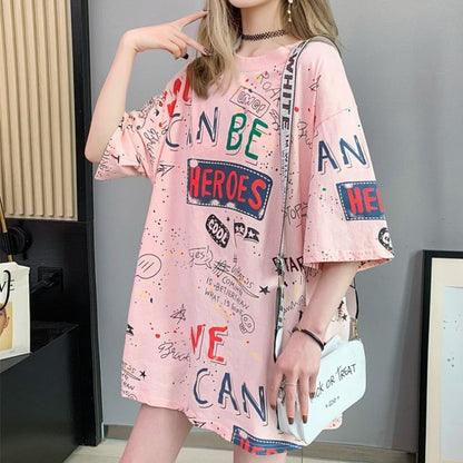 スタイリッシュ 一目惚れ 切り替え プリント Tシャツ カットソー＜ins-3540＞