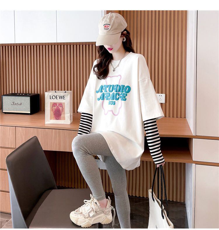 絶対流行 カジュアル アバンギャルド レイヤード風 プリント全3色 TシャツE-9587