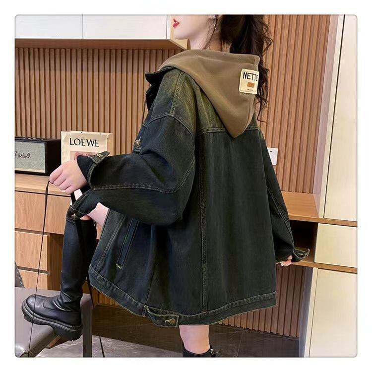 おすすめ トレンドアイテム 存在感抜群 フード付き デニムジャケットゆったりコートE-9888