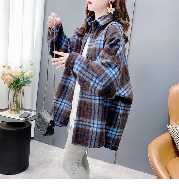 超人気 スタイルアップ 毎日着たい！ チェック柄 2色選択 シャツ E-9648