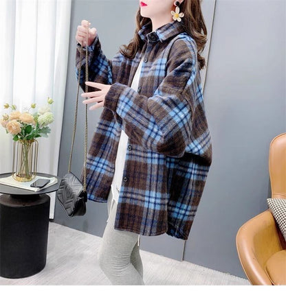 超人気 スタイルアップ 毎日着たい！ チェック柄 2色選択 シャツ E-9648