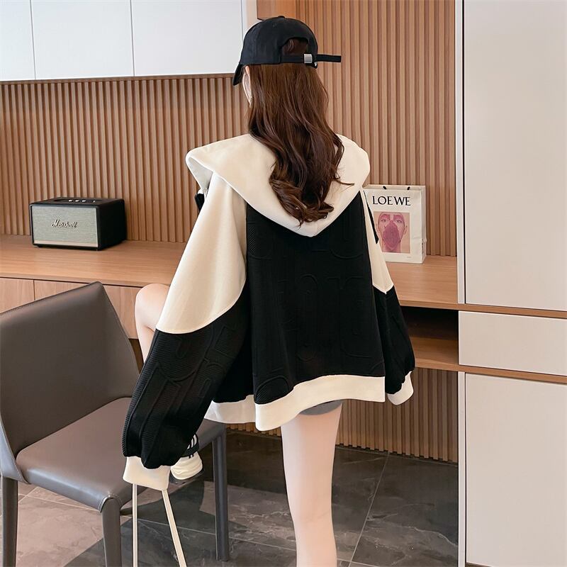 今季マストバイ トレンドアイテム 存在感抜群 アバンギャルド 切り替え 2色選択 パーカー トレーナー レディース フード付き カーディガン E-9551