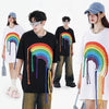 好感度UP 虹ロゴ タッセル ゆったり Tシャツ 全2色 ユニセックス半袖E-4863