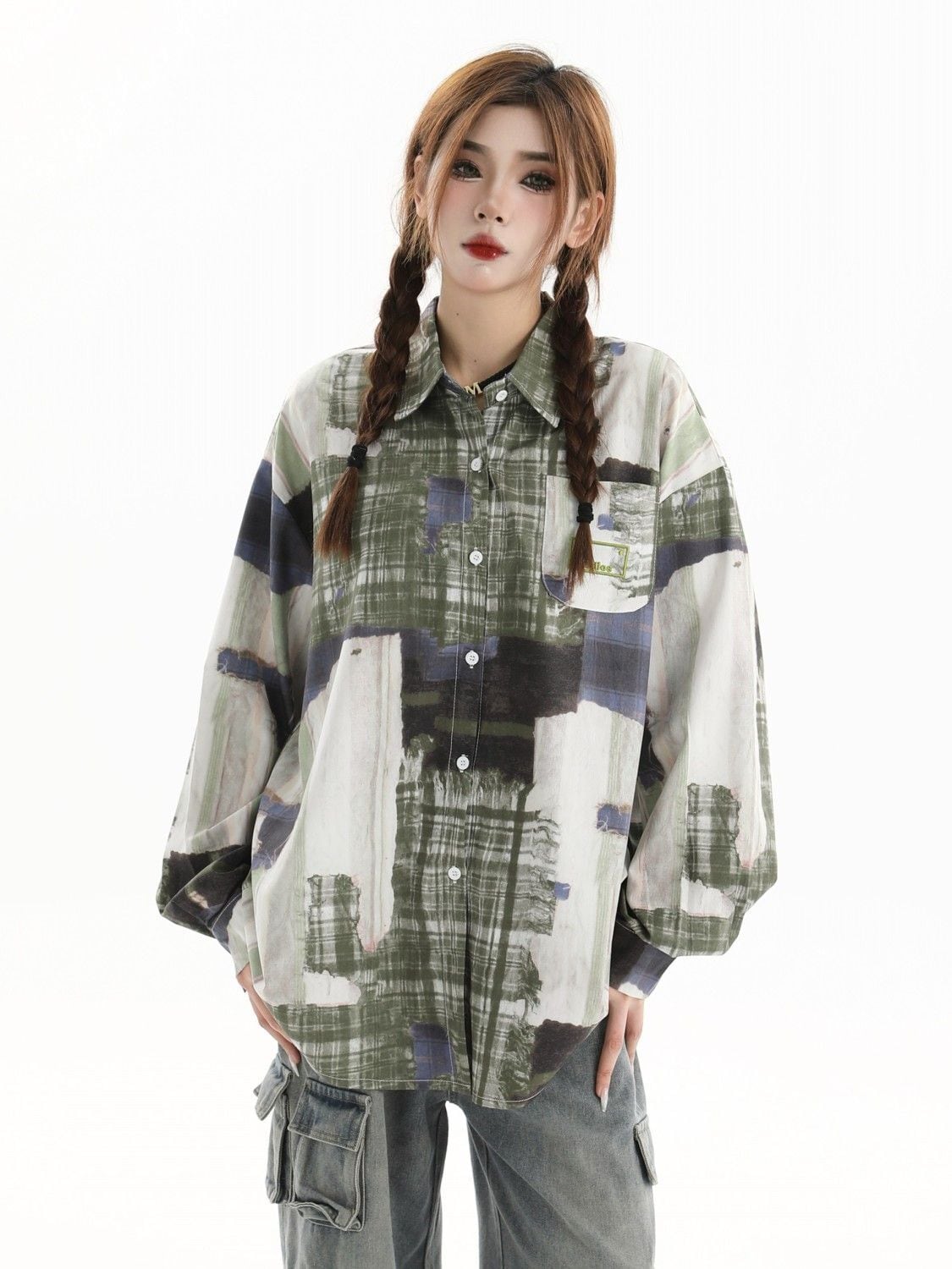 スタイルアップ カジュアル 個性的なデザイン チェック柄 全3色 カップル シャツ E-9165